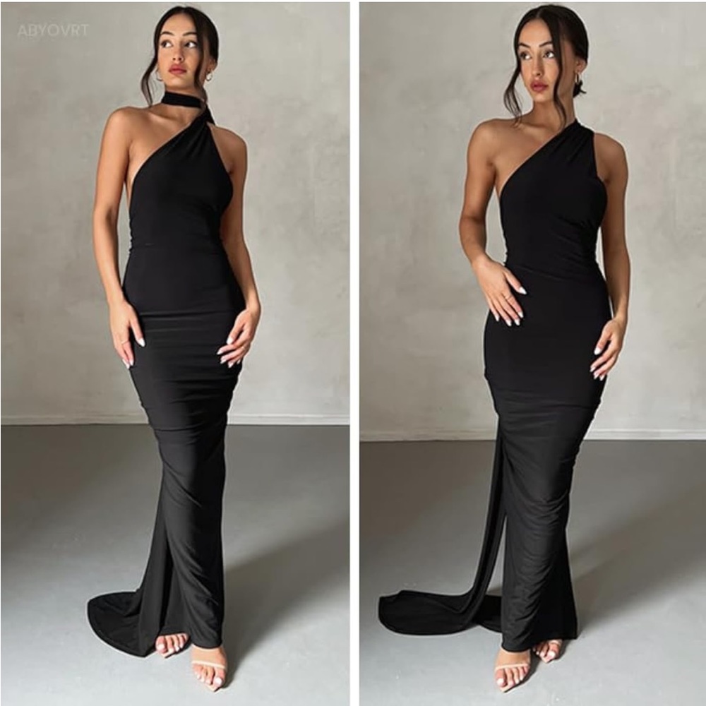 Black open back dress